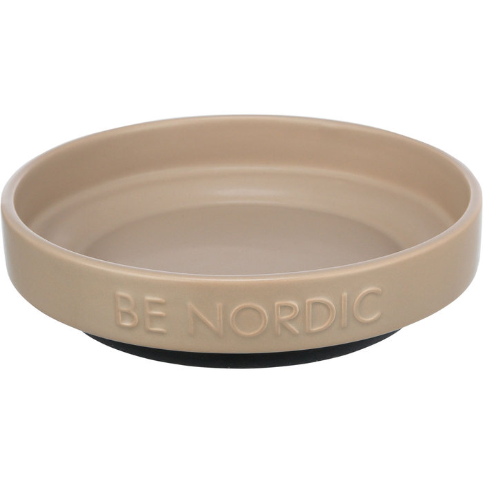 BE NORDIC Comedero de cerámica, llano, cerámica/caucho ring, 0.3 l/ø 16 cm, Taupe