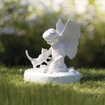 Memorial Stone cat with angel, ø 12 × 14 cm, white