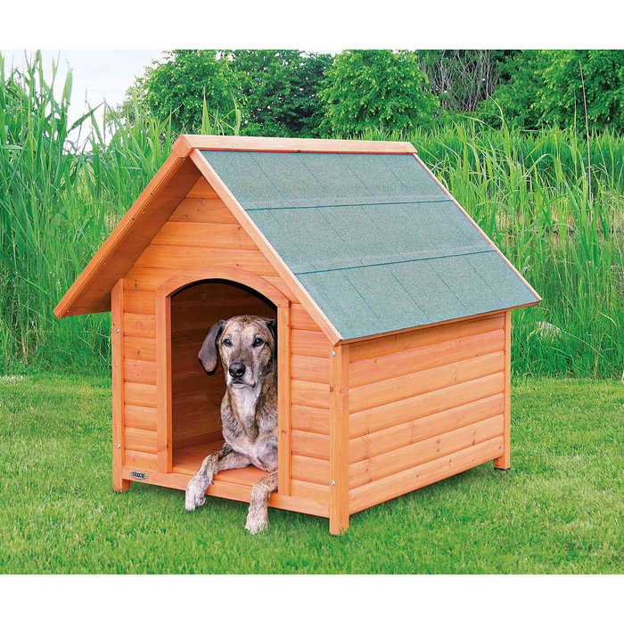 natura dog kennel with saddle roof, S–M: 71 × 77 × 76 cm, nature