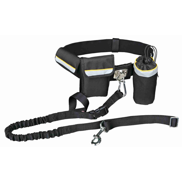 Waist belt with leash, belt: 60–120 cm/40 mm leash: 1.00–1.35 m/25 mm, black