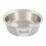 Comedero Acero Inox. Silicona, 0.4l/ø14 cm, Blanco-Gris