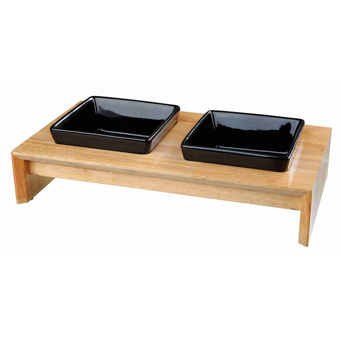 Bowl set, ceramic/wood, 2 × 0,2 l/10 cm/28 × 5 × 15 cm, bowls: black