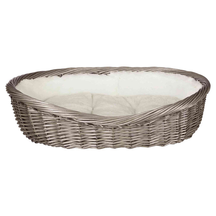 Wicker basket with lining and cushion, 50 cm, grey