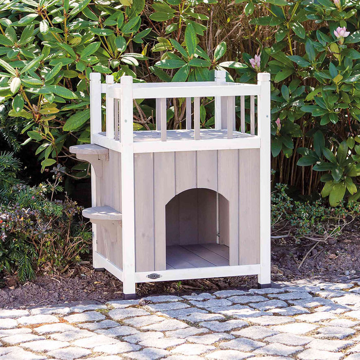 Cat's Home with balcony, 45 × 65 × 45 cm, grey/white
