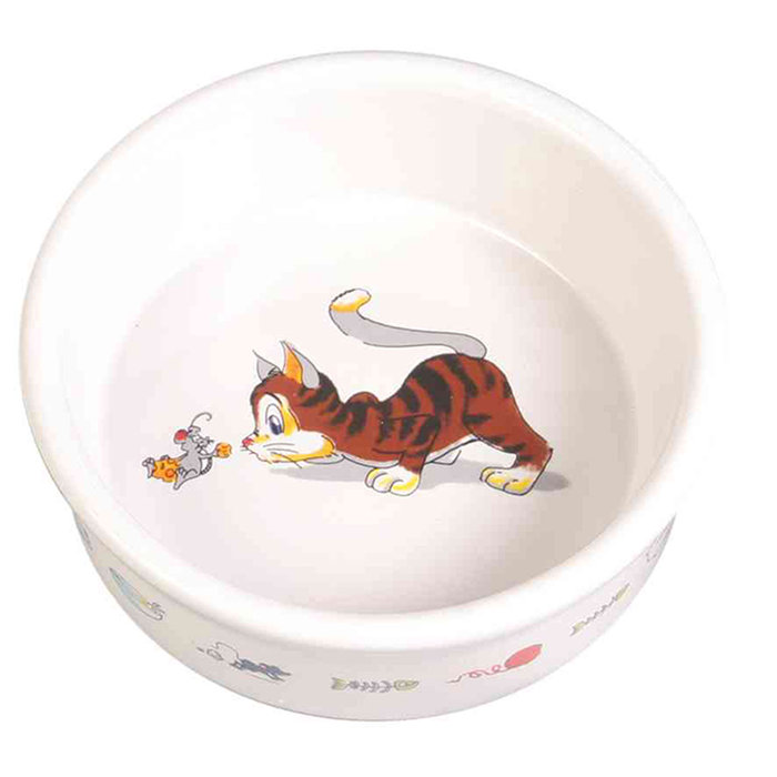 Ceramic cat bowl with motif, 0.2 l/ø 12 cm, white
