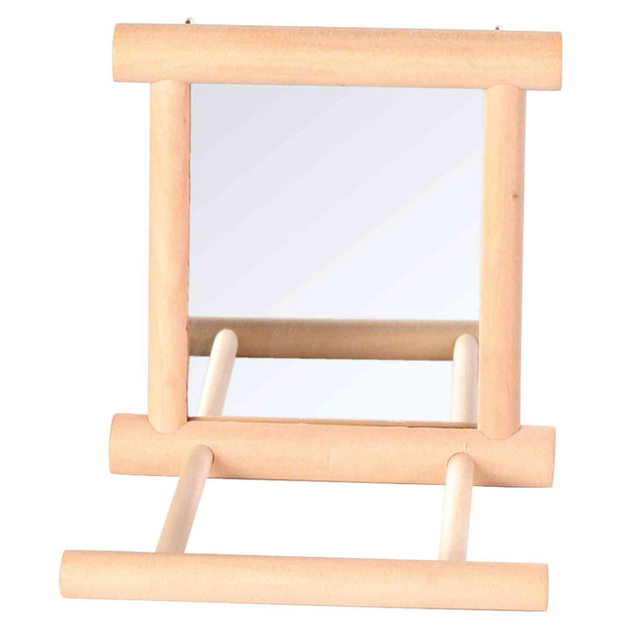 Mirror with wooden frame/2 landing perches, 9 × 9 cm