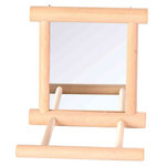Mirror with wooden frame/2 landing perches, 9 × 9 cm