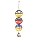 3 lattice balls with chain and bell, 16 cm