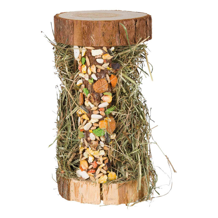 Wooden tower with hay and crispy bar, 13 × 17 × 13 cm, 110 g