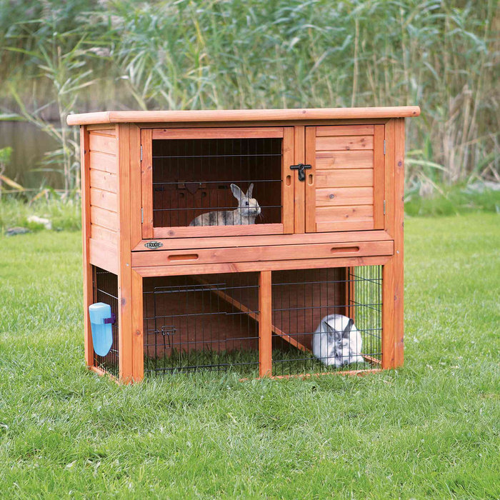 natura small animal hutch with outdoor run, 104 × 97 × 52 cm, brown