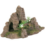 Rock formation with cave/plants, 22 cm