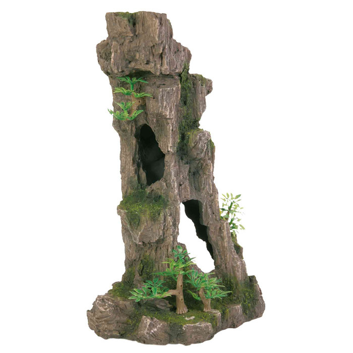 Rock with cave/plants, upright, 28 cm