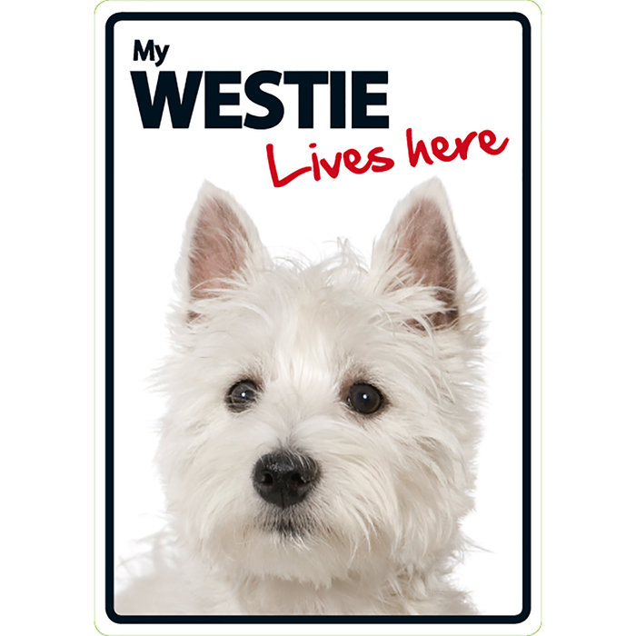 Señal A5 'West Highland Terrier - Lives Here', 14.8 x 21 cm, MAGNET & STEEL