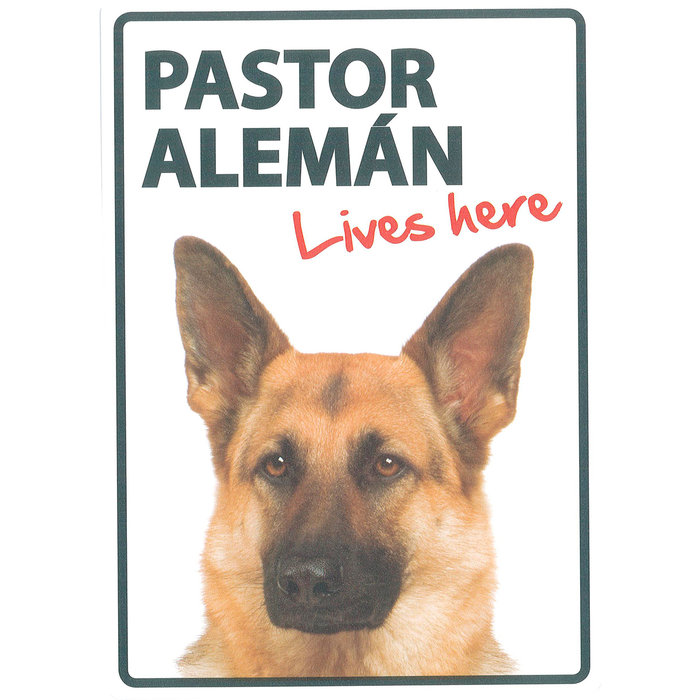 Señal A5 'Pastor Alemán - Lives Here', 14.8 x 21 cm, MAGNET & STEEL