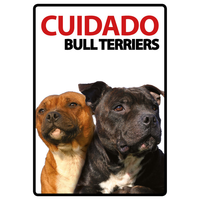 Señal A5 'Cuidado Bull Terriers', 14.8 x 21 cm, MAGNET & STEEL