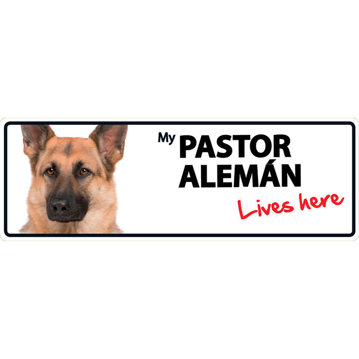 Señal Horizontal 'Pastor Alemán - Lives Here', 30 x 10.3 cm, MAGNET & STEEL