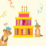 Tarjeta Dibujo 2 Suricatas 'Happy Birthday', 15 x 15 cm, MAGNET & STEEL