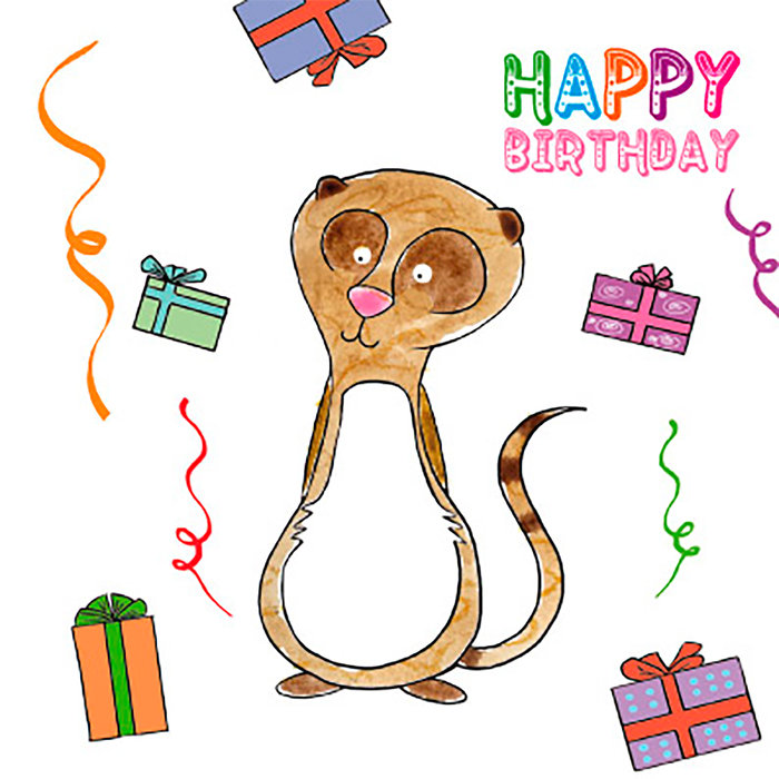Tarjeta Dibujo Suricata 'Happy Birthday', 15 x 15 cm, MAGNET & STEEL
