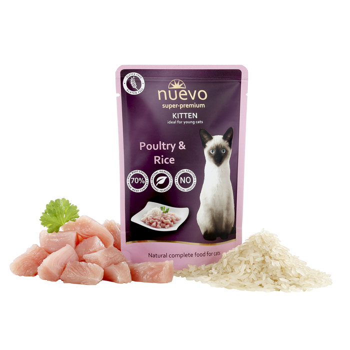 Sobre Gato JUNIOR: Ave y Arroz, NUEVO, 85 g