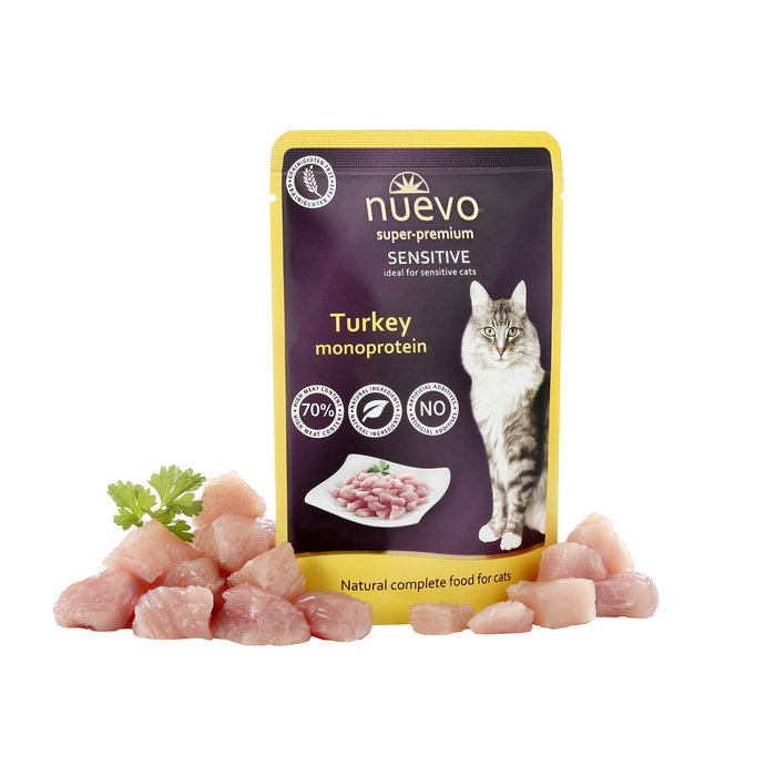 Sobre Gato SENSITIVE: Pavo, NUEVO, 85 g