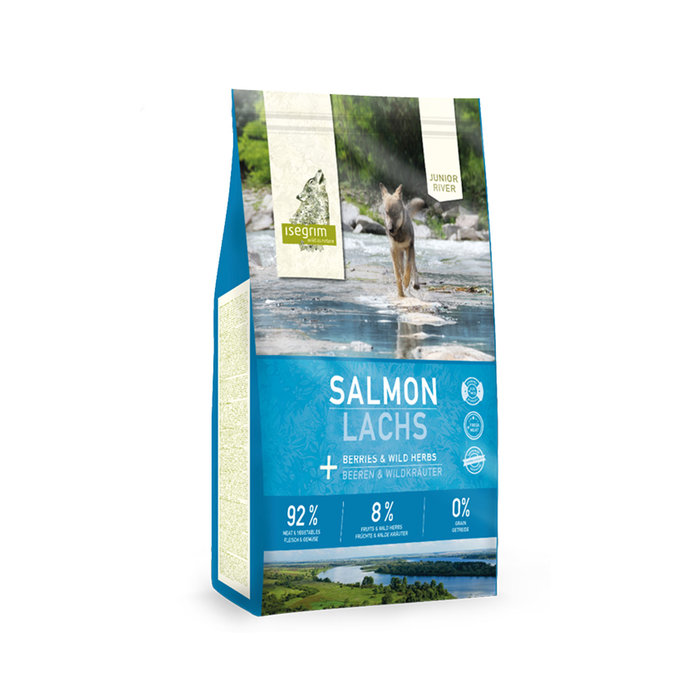 Saco Perro Junior Salmón + Bayas y Hierbas Silvestres, ISEGRIM, 12 kg