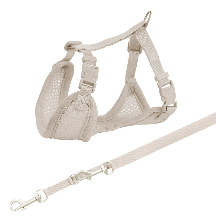 Junior puppy soft harness with leash, 26–34 cm/10 mm, 2.00 m, light grey