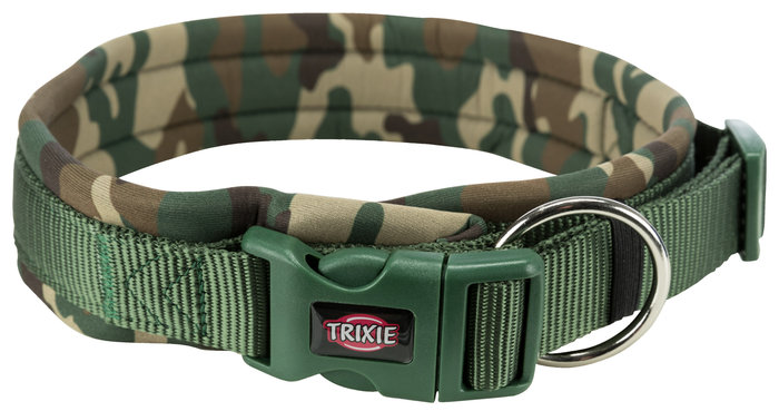 Premium collar, neoprene padded, L–XL: 56–62 cm/25 mm, camouflage/forest