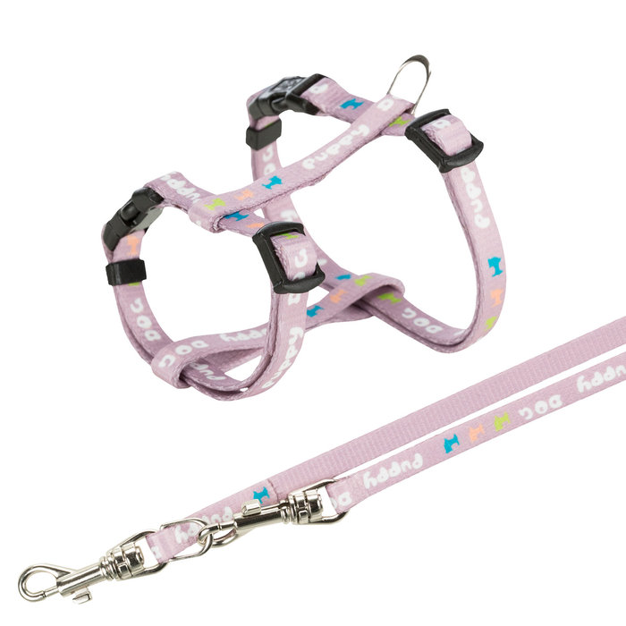 Junior puppy harness with leash, 23–34 cm/8 mm, 2.00 m, light lilac