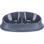 Double bowl, plastic/rubber ring, 2 × 0.25 l/10 × 12 cm/27 × 7 × 18 cm, blue