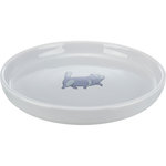 Bowl, flat and wide, cat, ceramic, 0.6 l/ø 23 cm, grey
