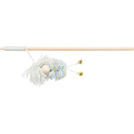 Playing rod w. balls of wool & bell,wood/polyester, 34 cm