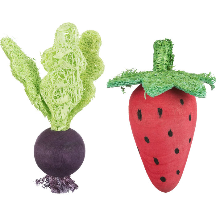 Set of strawberry/beetroot, wood/loofah, 6/9 cm