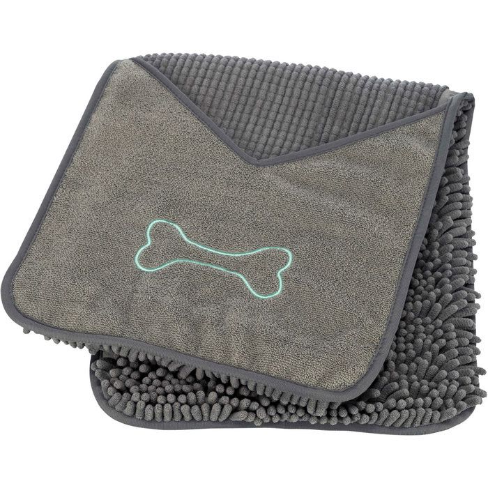 Towel with mitt pockets, microfibre, 78 × 32 cm, grey