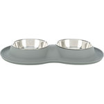 Set Comederos, silicona/acero inoxidable, 2 × 0,4 l/ø 16 cm/40 × 5 × 23 cm, 2 Ud/s, Gris