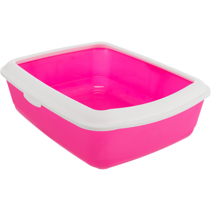 Classic cat litter tray, with rim, 37 × 15 × 47 cm, pink/white