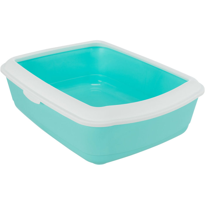 Classic cat litter tray, with rim, 37 × 15 × 47 cm, mint/white