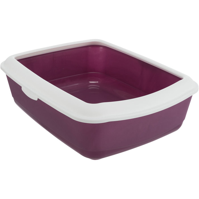 Classic cat litter tray, with rim, 37 × 15 × 47 cm, berry/white