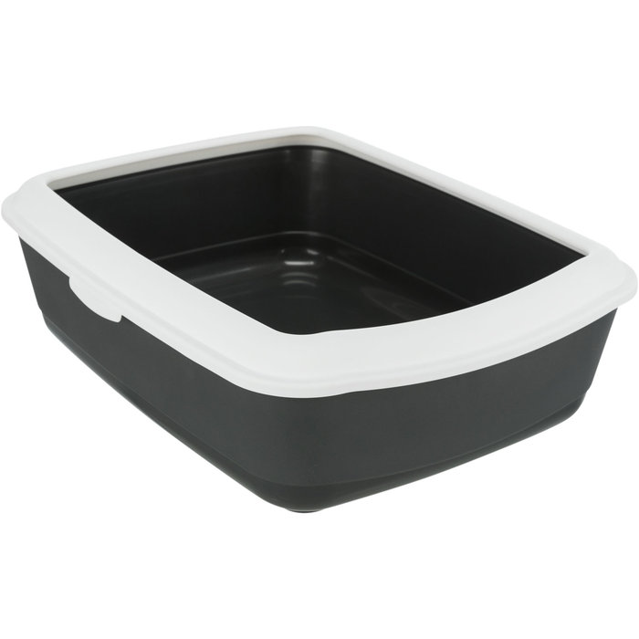 Classic cat litter tray, with rim, 37 × 15 × 47 cm, dark grey/white