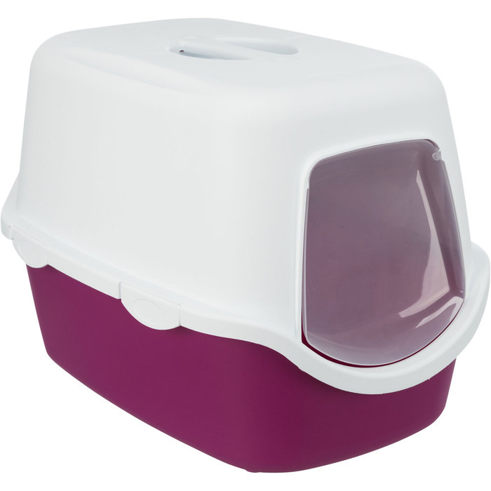 Vico cat litter tray, with hood, 40 × 40 × 56 cm, berry/white