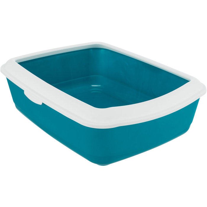 Classic cat litter tray, with rim, 37 × 15 × 47 cm, petrol/white