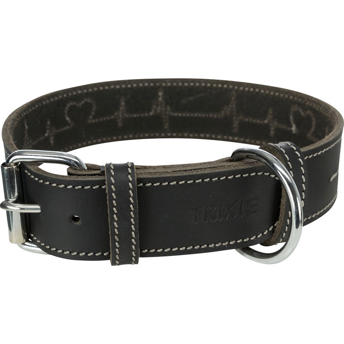 Collar de Cuero Engrasado Rustic "Heartbeat", L–XL, 55–65 cm/40 mm, Negro