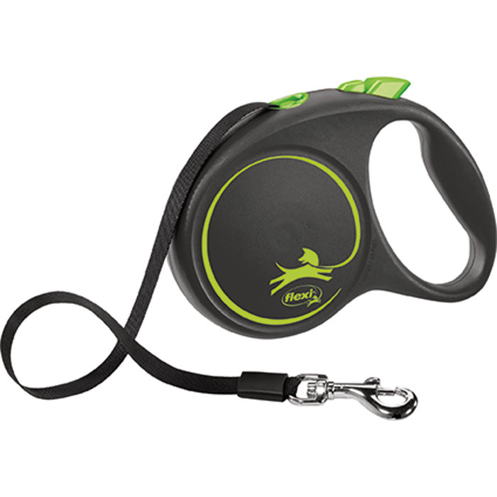 flexi BLACK DESIGN, tape leash, L: 5 m, green