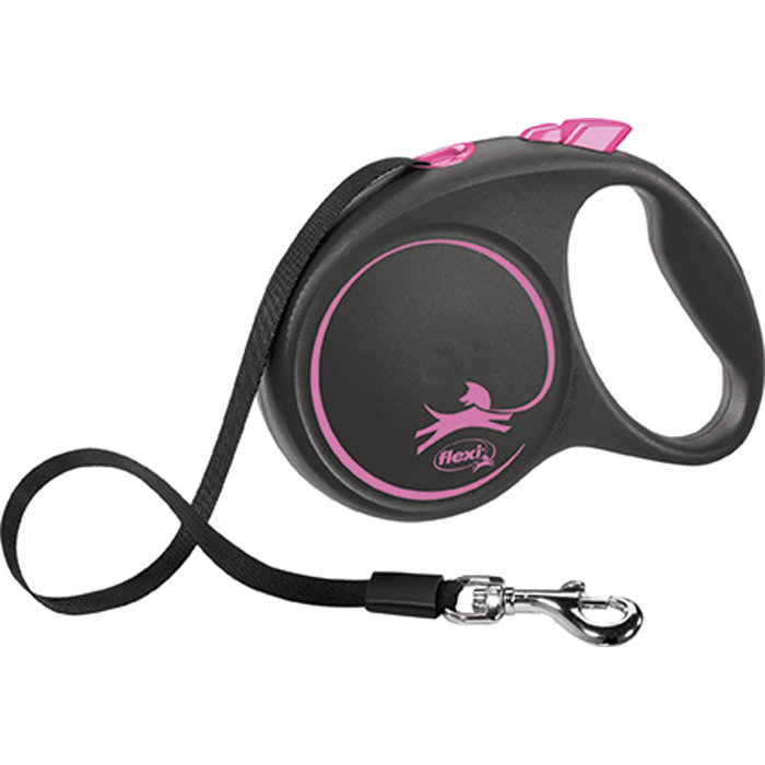 flexi BLACK DESIGN, tape leash, L: 5 m, pink