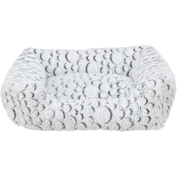 Mila bed, square, plush, 100 × 70 cm, white-grey