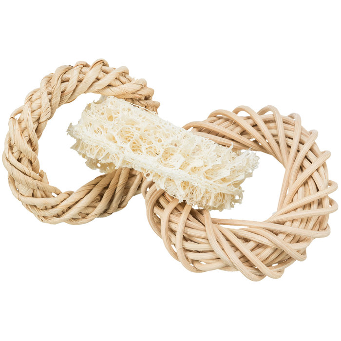Loofah ring with rattan and corn leaf ring, ø 13 cm