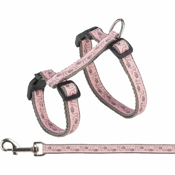Cat harness with lead, 27–45 cm/13 mm, 1.20 m, grey/pink