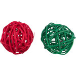 2 bolas de Navidad con cascabel, ratán, ø 4 cm