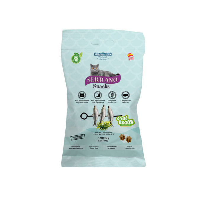 Serrano Snacks para Gatos, MEDITERRANEAN, Sardina Salud Bucal, 50 g