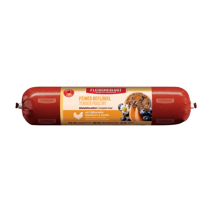Salchicha de Ave de Corral con boniato, arándanos y manzanilla, 800 g