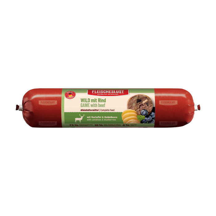 Salchicha de Caza con Ternera, patatas y arándanos para Perros, 400 g